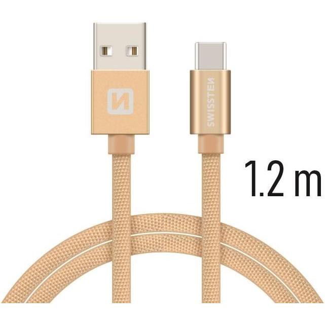 Thumbnail - Swissten Datenkabel Textil USB / USB-C 1.2 M (1.20 m, USB 3.2 Gen 1), USB Kabel