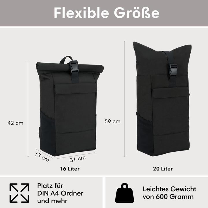 Actual product image Only-Bags.Store Rucksack, Rolltop-Rucksack mit Laptop, Grosser Reiserucksack (16 l)