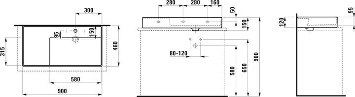Produktbild Laufen Kartell Aufsatzwaschtisch, Ablage links, 1 Hahnloch, ohne Überlauf, 900x460mm, H818339 (460 mm, 900 mm)