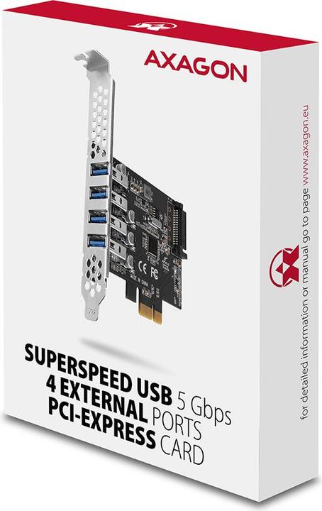 Actual product image Axagon PCEU-43RS PCIe Adapter 4x USB3.0 UASP VIA, 15-pin SATA Power Supply