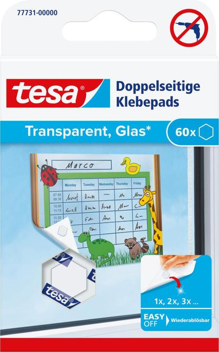 Produktbild tesa Doppelseitige Klebepads transparent, Glas, 60 Stück
