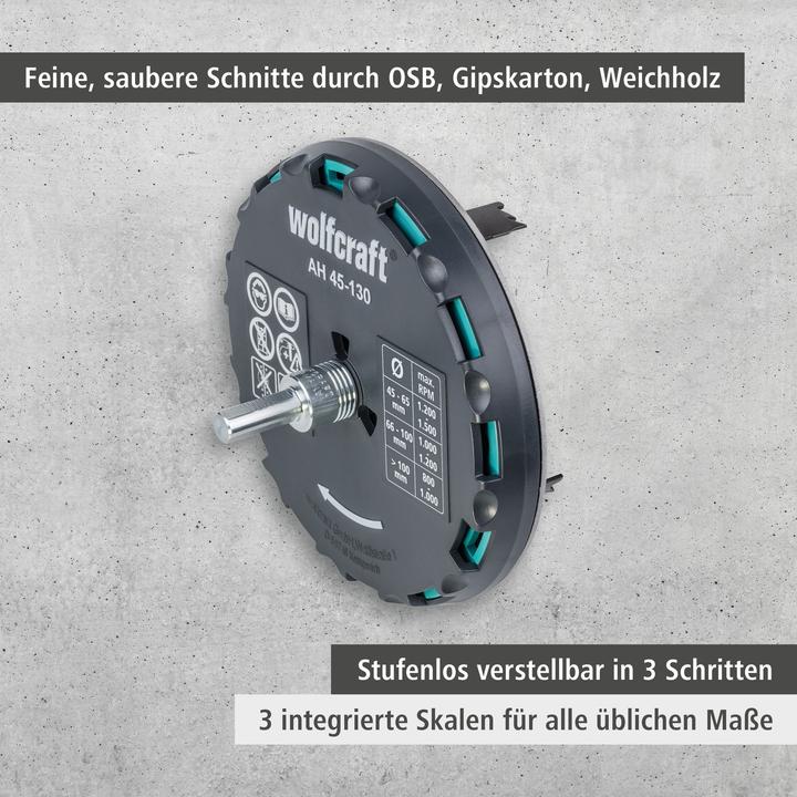 Produktbild wolfcraft 1 AH 45-130 Lochsäge verstellbar ø45-130 (130 mm, 45 mm)