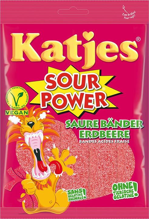 Actual product image Katjes Sour Power Strawberry Ribbons (1 pcs., 200 g)