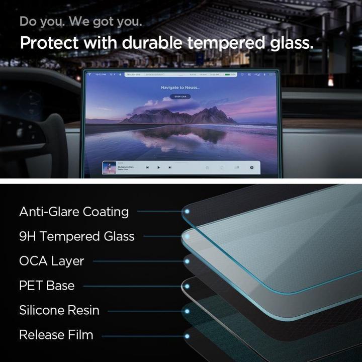Actual product image Spigen Glass FC Tesla Model X 2022/ Model S 2021 "EZ FIT" szkło hartowane AGL04688 (1 pcs., Tesla Model X)