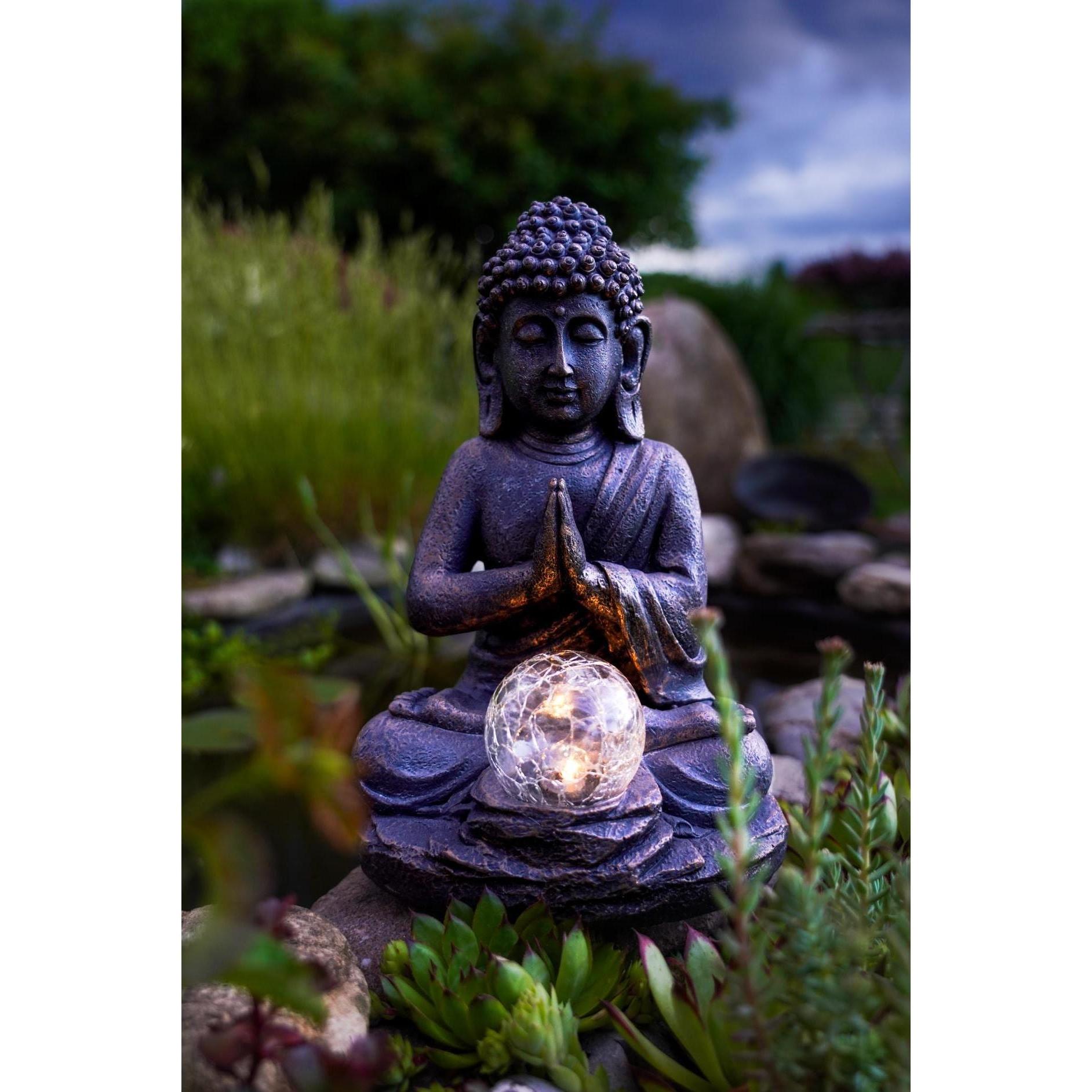 Thumbnail - EGLO, Gartenbeleuchtung, Gartenlicht Solardekoration Buddha, 27 cm, Grau (IP44)