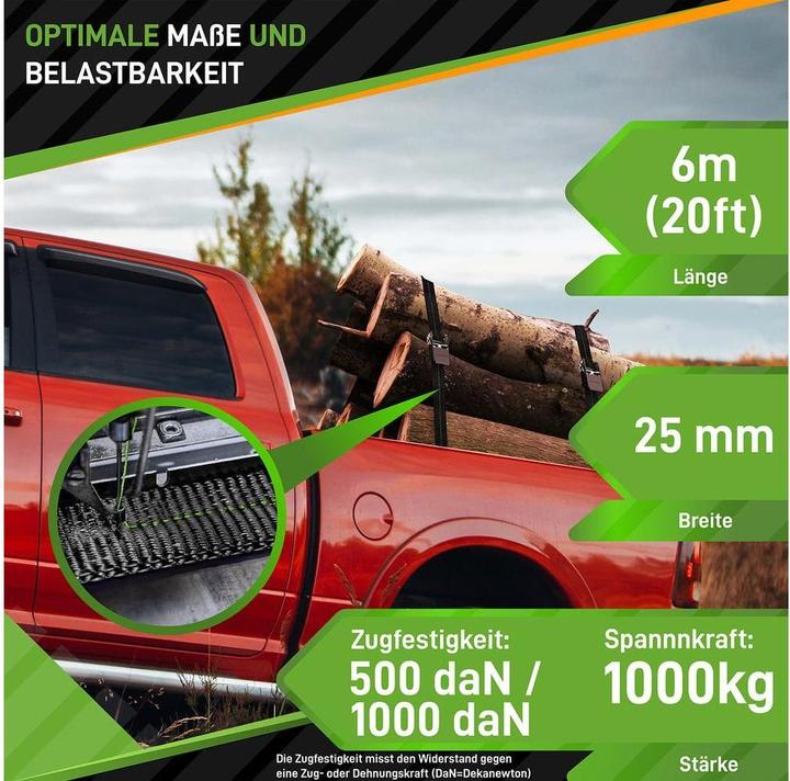 Produktbild Hardtwerk Spanngurte mit Ratschen 4 Stück, 6 Meter, Schwarz