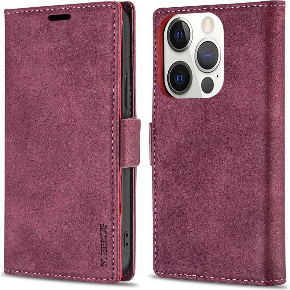 N.Bekus iPhone 13 Pro - Flip Case Hülle weinrot (Apple iPhone 13 Pro), Smartphone Hülle, Rot
