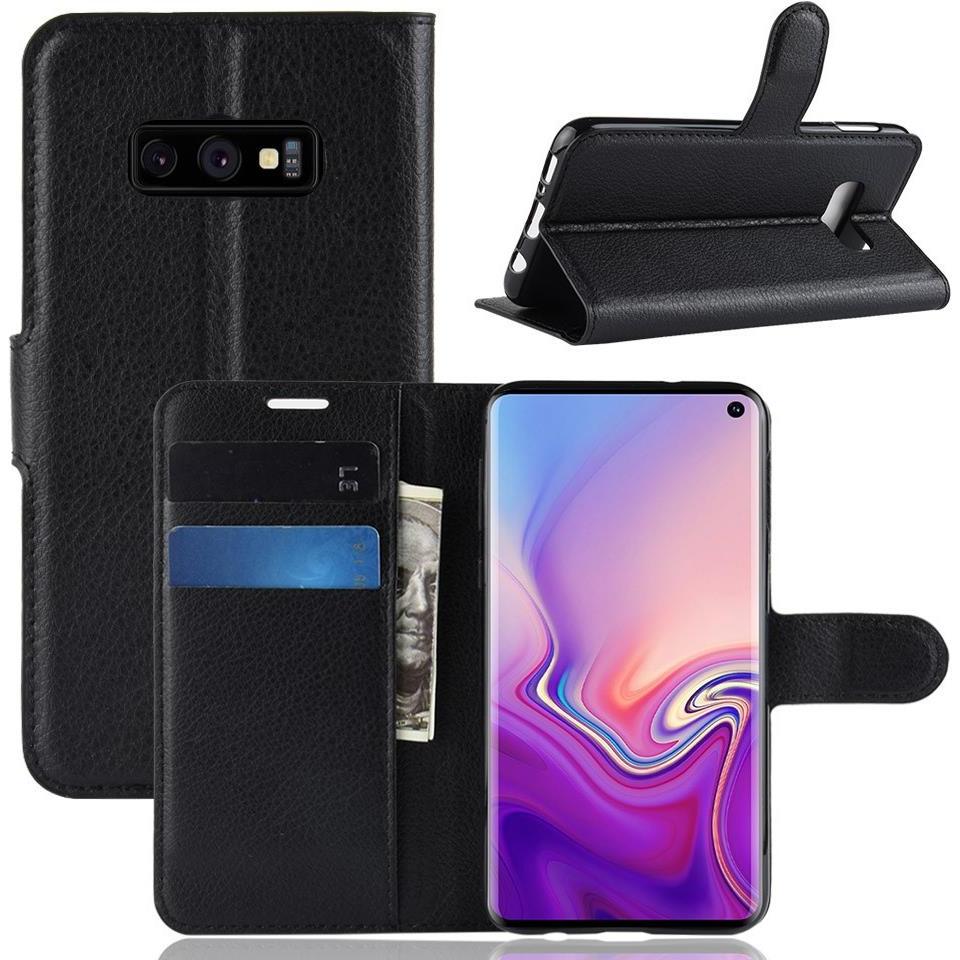 Cover-Discount Leder Etui Hülle mit Kartenfächern (Samsung Galaxy S10e), Smartphone Hülle, Schwarz