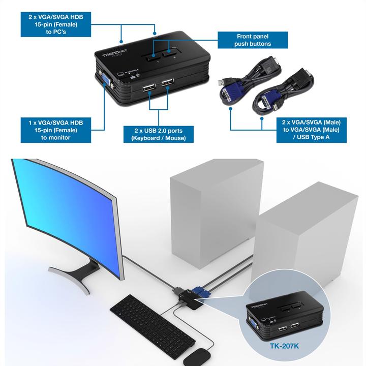 Produktbild Trendnet 2-Port USB KVM Switch w/Kit