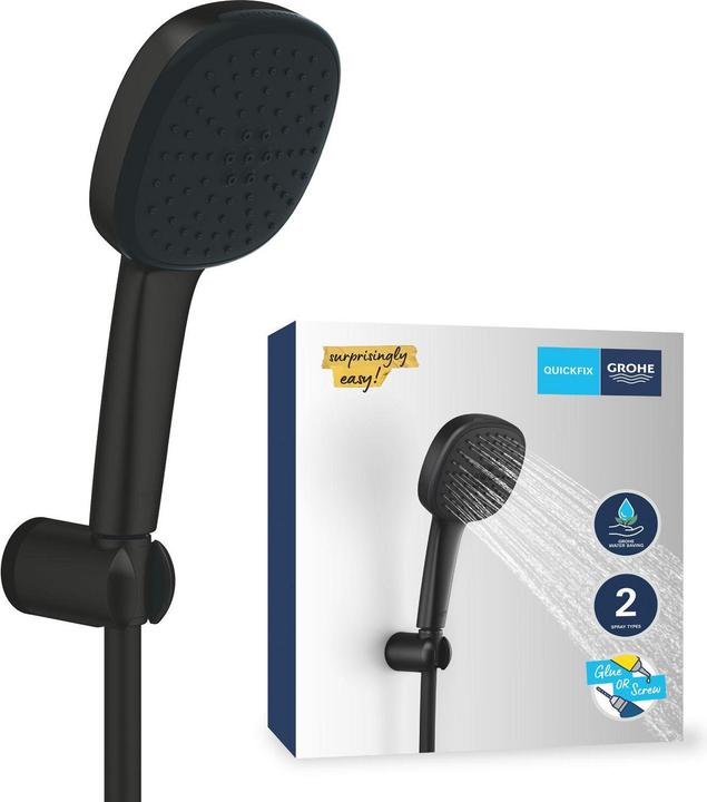 Produktbild Grohe Vitalio Comfort 110 QuickFix Wandhalterset, kleben oder bohren, wassersparend, 2 Strahlarten, mattsc
