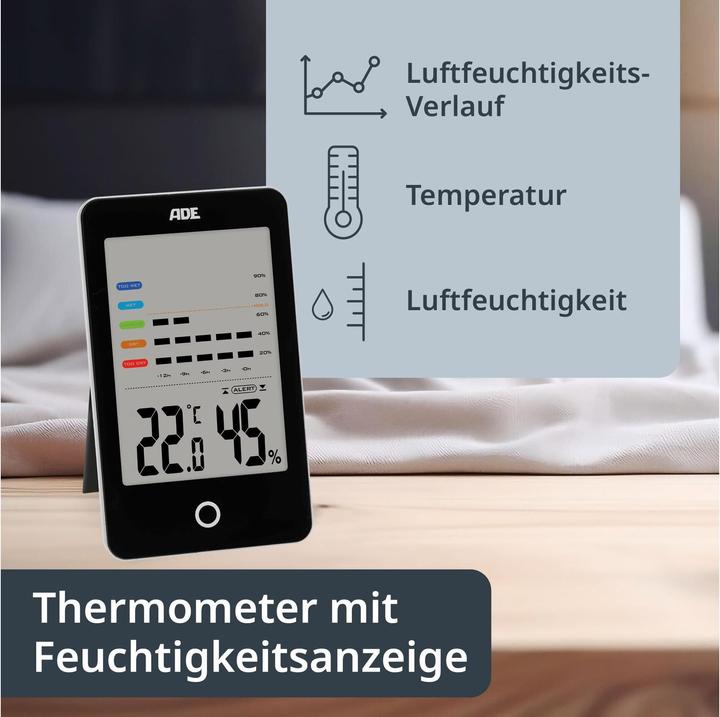 Produktbild ADE Thermo-/Hygrometer digital Schwarz, Funktionen