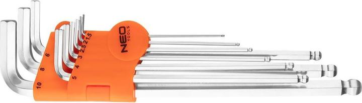 Actual product image Neo Set of hexagon spanners, type L 1.5-10 mm, with ball 9 pcs (09-525)