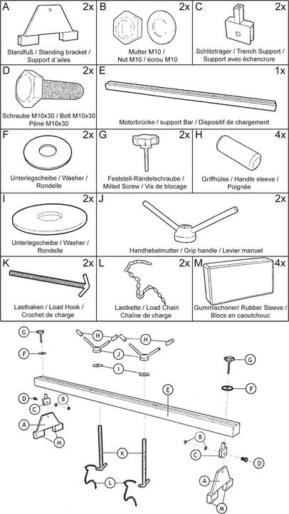 Produktbild Wiltec 500kg Motorbrücke Kotflügeltraverse Motor Motorhalter Motorheber