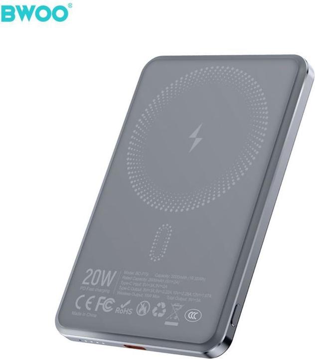 Wekome BWOO P79 ultracienki powerbank 5000mAh z ładowaniem magnetycznym szary (5000 mAh, 20 W)