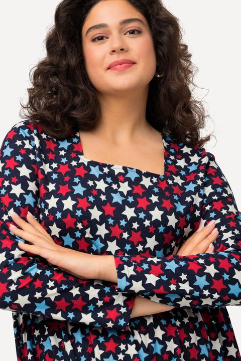 Produktbild Ulla Popken Kleid, Jersey mit Sterne, A-Linie, Carree-Ausschnitt, Langarm (58)