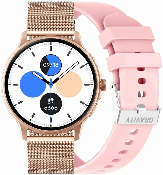 Produktbild Gravity GT12-3 Damen-Smartwatch, rosa Silikonarmband + Roségold-Armband