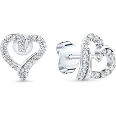 Brilio, Ohrringe, Silver - Gentle silver heart earrings with zircons EA100W