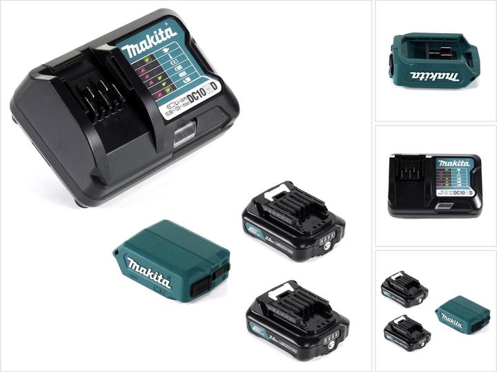 Produktbild Makita DEAADP08 WA USB Adapter für 10,8V-12V Akkus + 2x 2,0 Ah Akku ( 197396-9 ) + Lader ( 197343-0 (12 V)