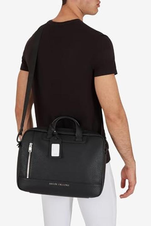 Actual product image Armani Exchange Essential Double Zip Briefcase with Silver Logo