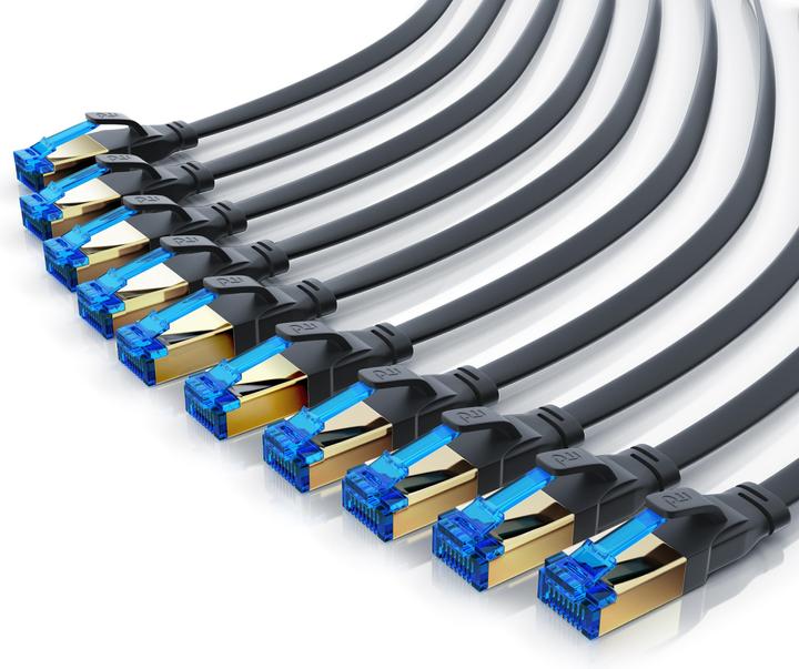 Produktbild Primewire 10x CAT 8.1 Netzwerkkabel Flach, LAN Patchkabel Datenkabel, Flachbandkabel Verlegekabel, Cat 6 Cat 7 (CAT8.1, 0.50 m)