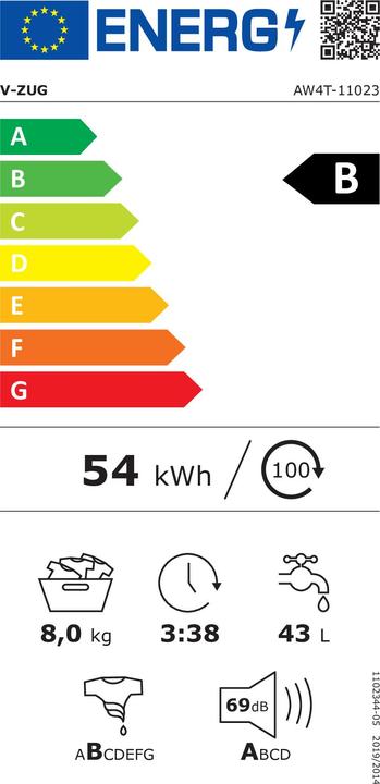 Energie-Label V-Zug AdoraWaschen V4000 (8 kg, Links)