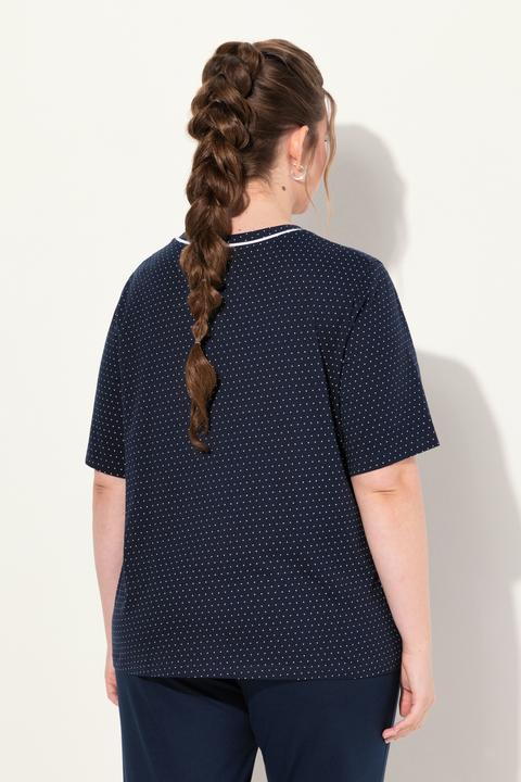 Image du produit Ulla Popken Lot de 2 T-shirts de pyjama, pois/uni, manches courtes (46, 48)