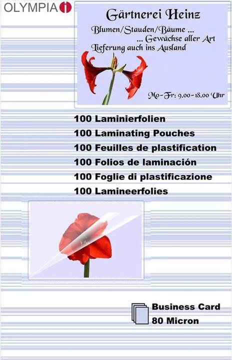 Image du produit Olympia Feuilles de plastification pour cartes de visite (Carte de visite, 100 pcs, 80 µm)