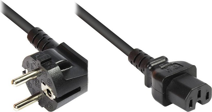 Produktbild Good Connections Netzkabel Schuko-Stecker gewinkelt an Warmgerätebuchse, Typ F an C15, 1,8m, schwarz, ® (1.80 m)