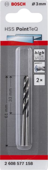 Produktbild Bosch Professional Zubehör Metallspiralbohrer HSS PointTeQ, DIN 338, 3,0 mm, 2er-Pack (3.0 Millimeter)