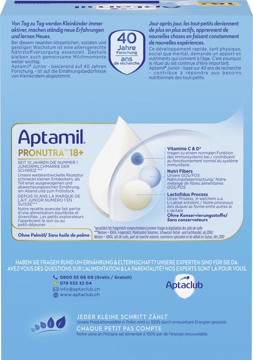 Valeurs nutritives et ingrédients Aptamil Pronutra 18+ (1200 g, à partir de 18 m.)