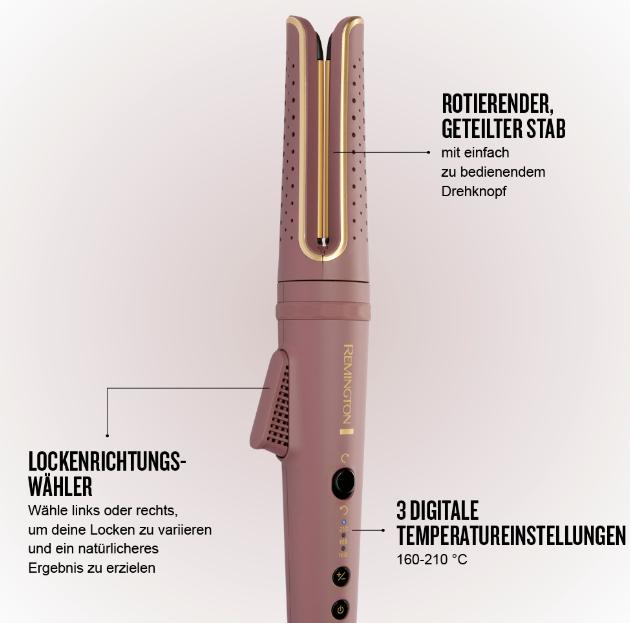 Actual product image Remington Ionic rotating curling iron with ceramic coating, digital temperature control, automatic shut-off