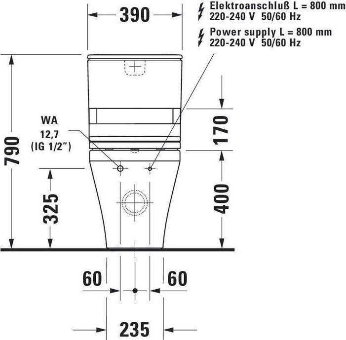 Produktbild Duravit Stand-WC-Kombination DURASTYLE ti. 37x70cm SensoWash Abgang Vario weiss