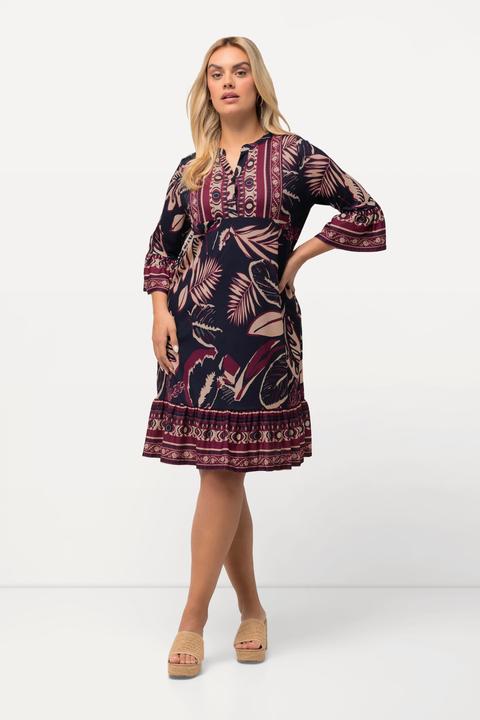 Actual product image Ulla Popken Mixed Leaf Print Flounce Dress (46, 48)