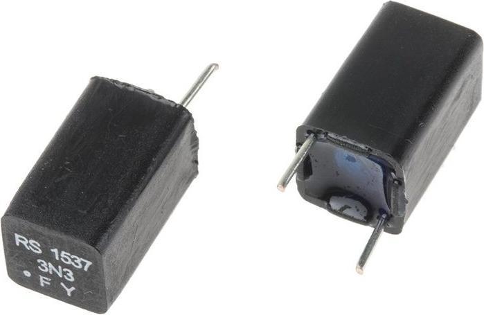 RS PRO Polystyrene Film Capacitor, 63V dc, ±1%, 3.3nF, Through Hole