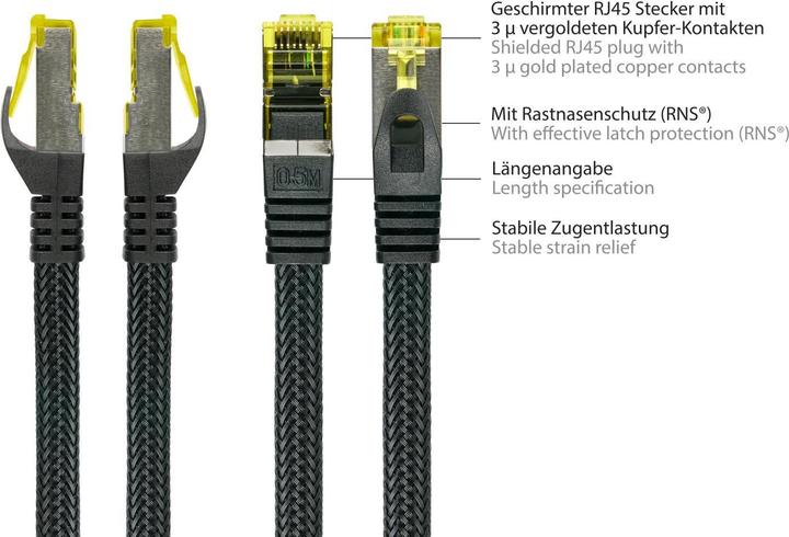Produktbild Python ® Series RJ45 Patchkabel mitCat.7 Rohkabel, Rastnasenschutz (RNS®) und Nylongeflecht, S/FTP, PiMF... (S/FTP, CAT6a, 15 m)
