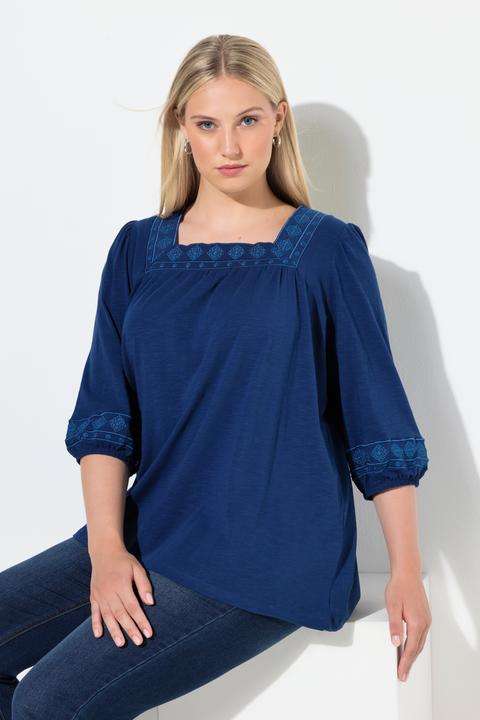 Produktbild Ulla Popken T-Shirt, Stickerei, Carré-Ausschnitt, 3/4-Arm (46, 48)