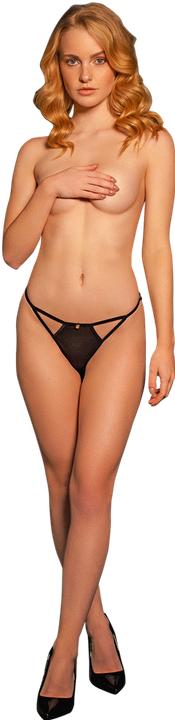 Actual product image Le Désir Julie - Elastic Mesh Thong with Open Crotch, Adjustable Sliders and Golden Details - OS (One size)