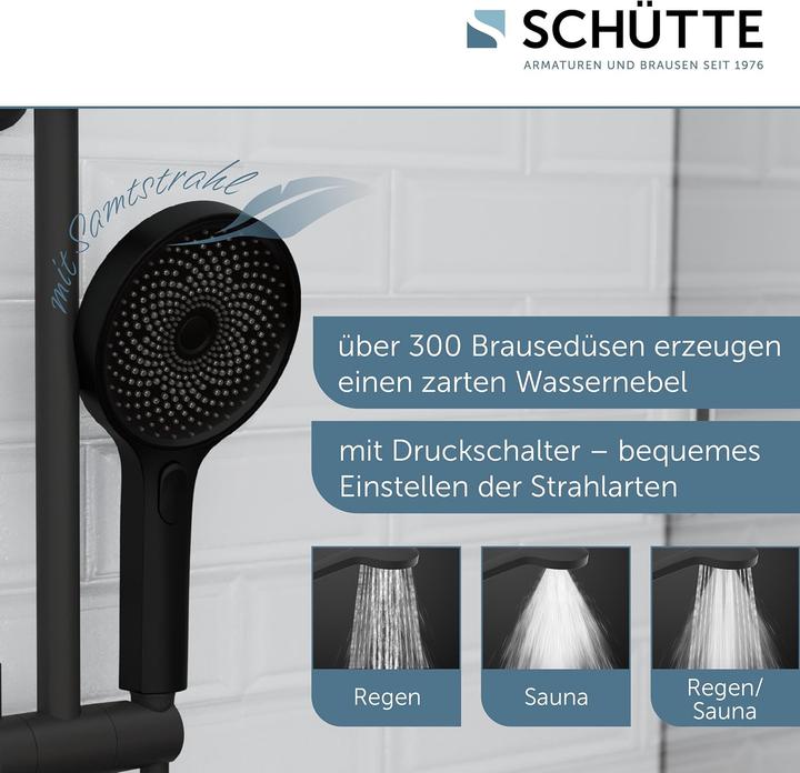 Actual product image Schütte Shower head Bathroom SAMOA RAIN Hand shower Black matt Water-saving seal 60953 (3 Beam types)