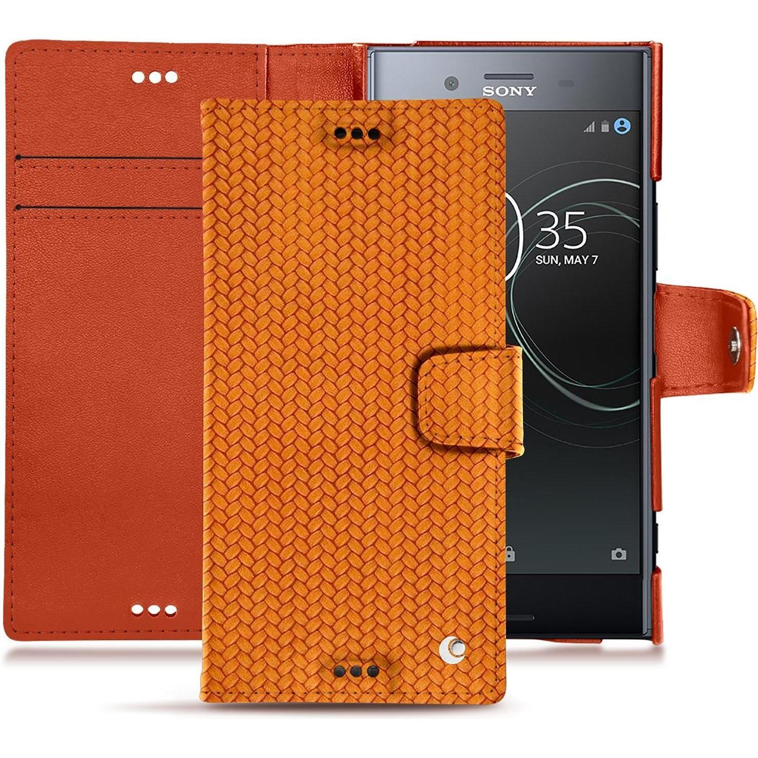 Noreve Lederschutzhülle Wallet (Sony Xperia XZ Premium), Smartphone Hülle, Orange