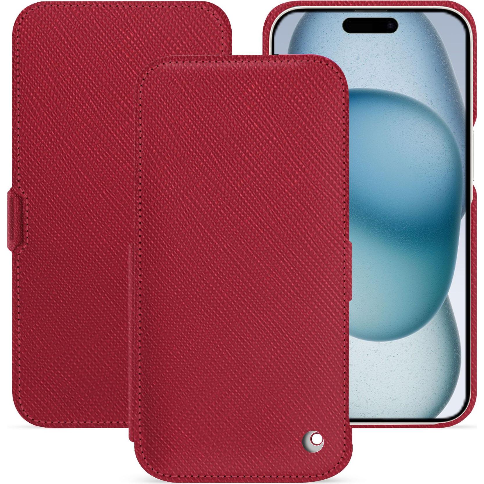 Thumbnail - Noreve Lederschutzhülle horizontal (Apple iPhone 15), Smartphone Hülle, Rot