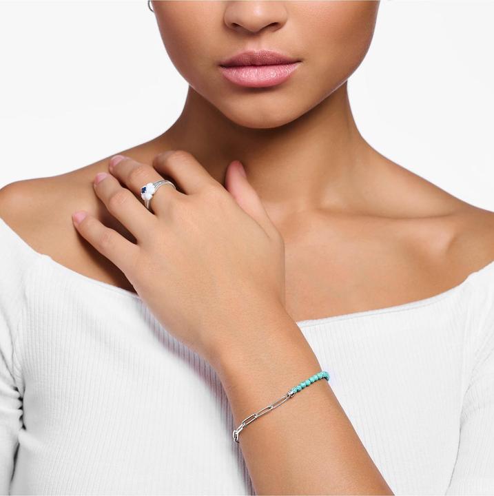 Immagine prodotto Thomas Sabo Bracciale Charm con perline turchesi e maglie a catena in argento (17 cm, Argento 925)
