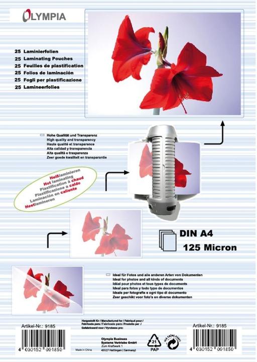 Produktbild Olympia Laminierfolien (A4, 25 Stück, 125 µm)