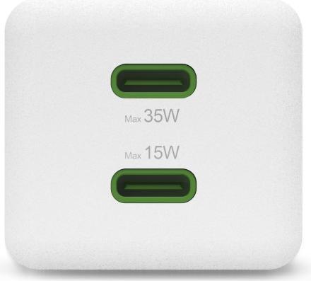 Image du produit Hama Chargeur rapide + câble, 2x USB-C, PD/QC, mini-chargeur, 35W, 1 m, blanc (35 W, 2 ports)