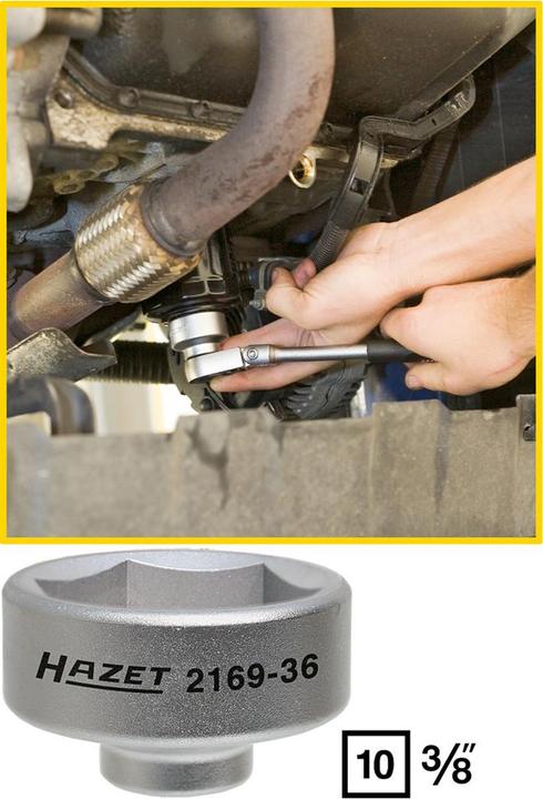 Produktbild HAZET Ölfilter-Schlüssel 2169-36 ∙ Vierkant10 mm (3/8 Zoll) ∙ Aussen Sechskant Profil ∙ 49.5 mm