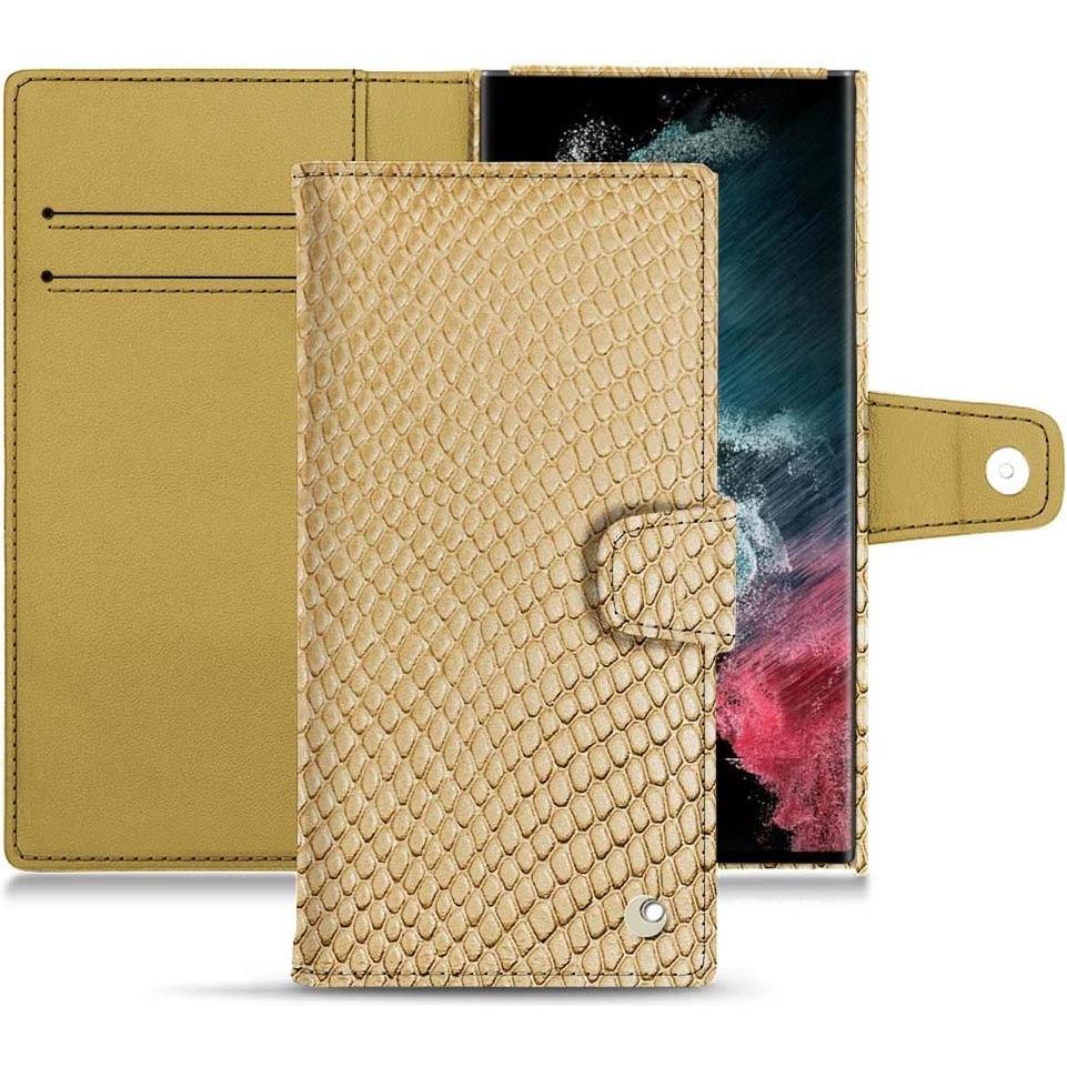 Noreve Lederschutzhülle Wallet (Samsung Galaxy S22 Ultra), Smartphone Hülle, Beige
