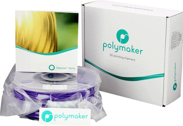 Actual product image Polymaker PB01008 PolyLite Filament PETG heat resistant, high tensile strength 1.75 (PETG, 1.75 mm, 1000 g, Violet)