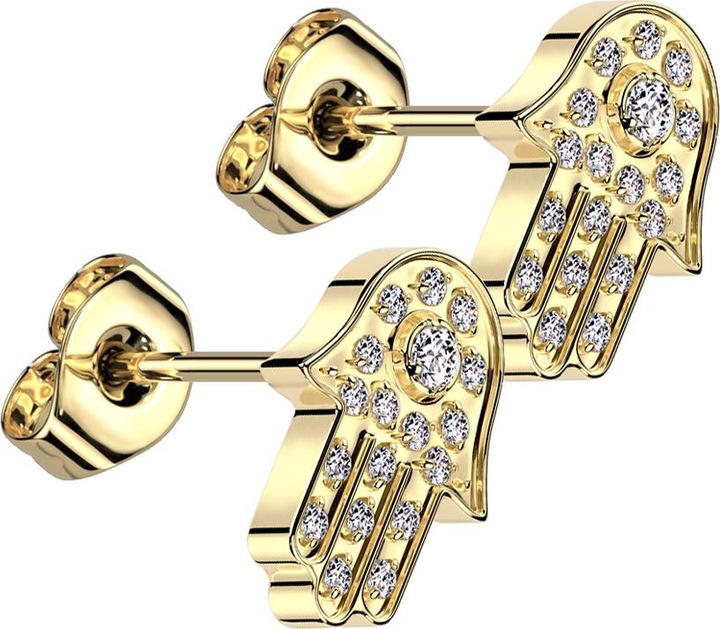 Produktbild Star Piercing Threadless Ohrstecker vergoldet Hamsa vergoldet Kristalle silber (Titan G23, ohne Messing)