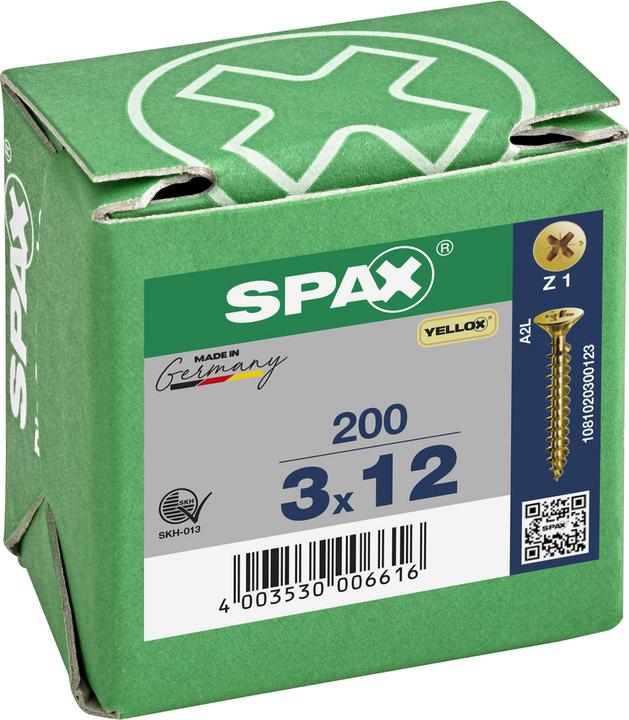 Produktbild Spax Senkkopf Bremsrippen Kreuzschlitz Z1 Vollgewinde Yellox (200 Schrauben pro Stück)
