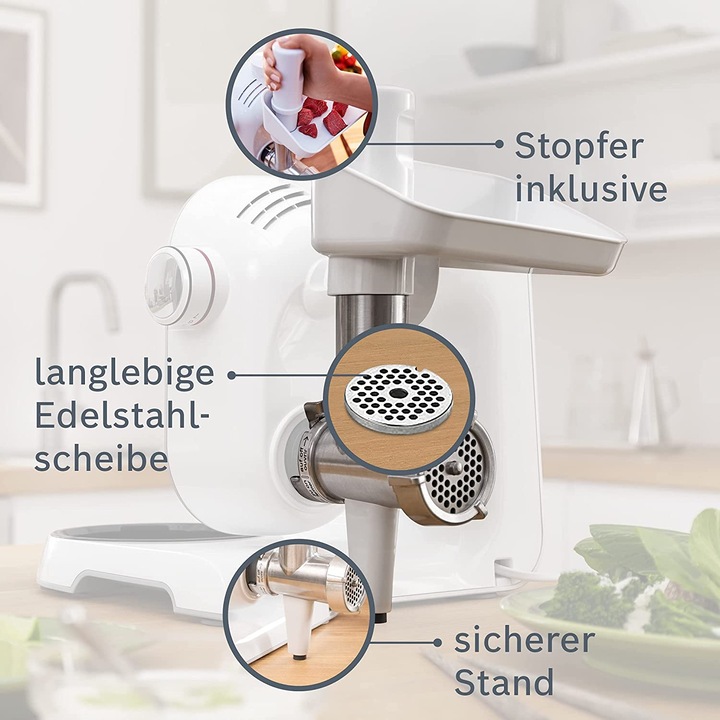 Actual product image Bosch Hausgeräte Meat mincer attachment, tamper, stainless steel perforated disc 4.5 mm, MUZ5FW1