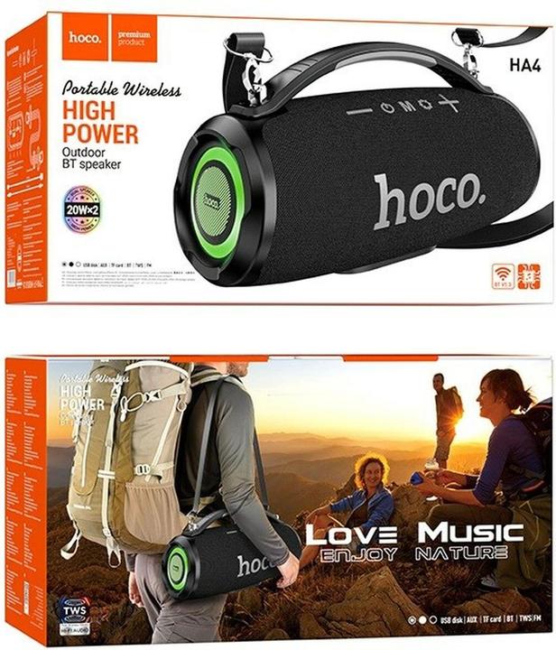 Actual product image Hoco Bluetooth speakers wireless speaker bluetooth HA4 black (4 h, USB power delivery, Battery operated)